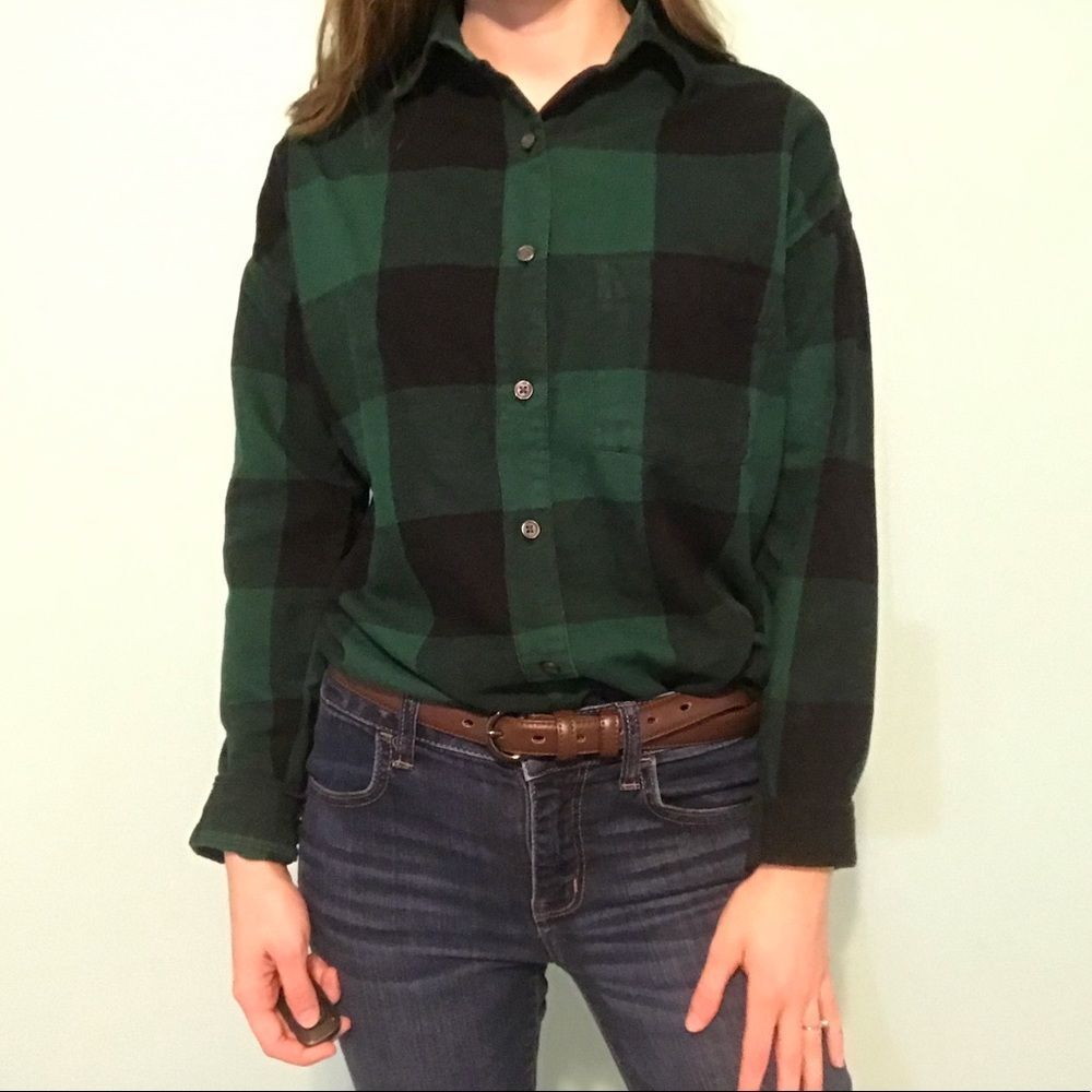 Old Navy Green and Black Button Down Blouse Size XS